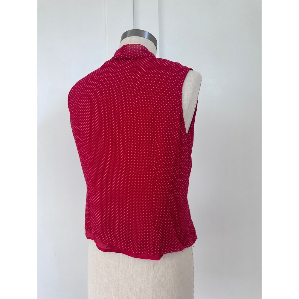 New York City Design Co Vintage 90s Silk Tie Neck Blouse Red Polka Dot Top M - Picture 3 of 8
